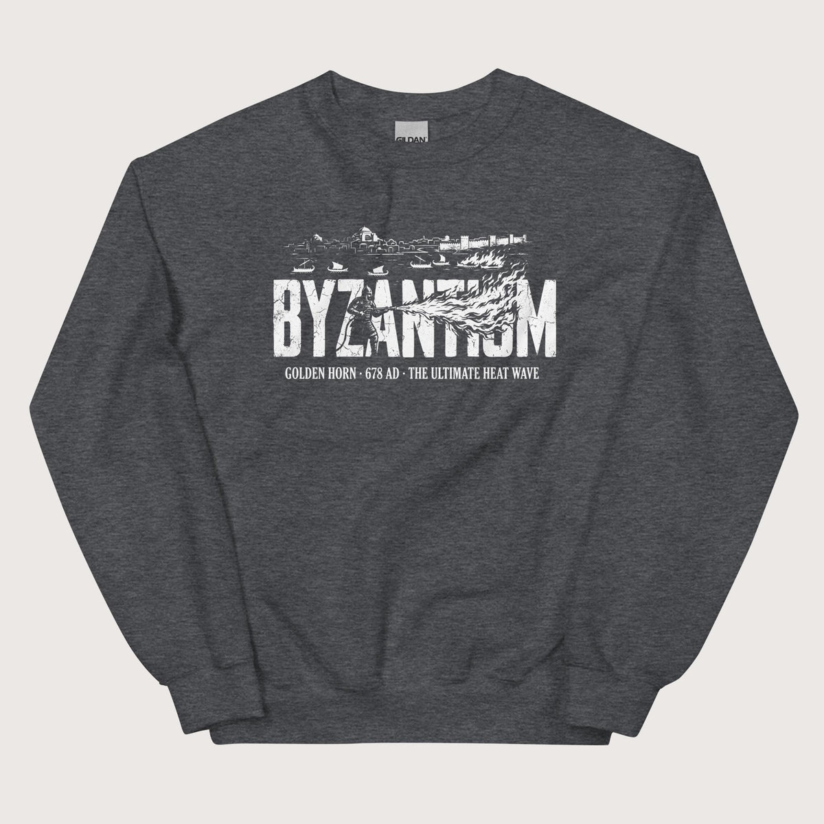 Dark Heather Greek Fire 678 Sweatshirt - history buff gift by HistoHead