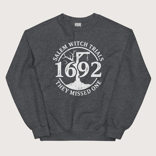 Dark Heather Salem Witch Trials They Missed One Sweatshirt - history buff gift by HistoHead