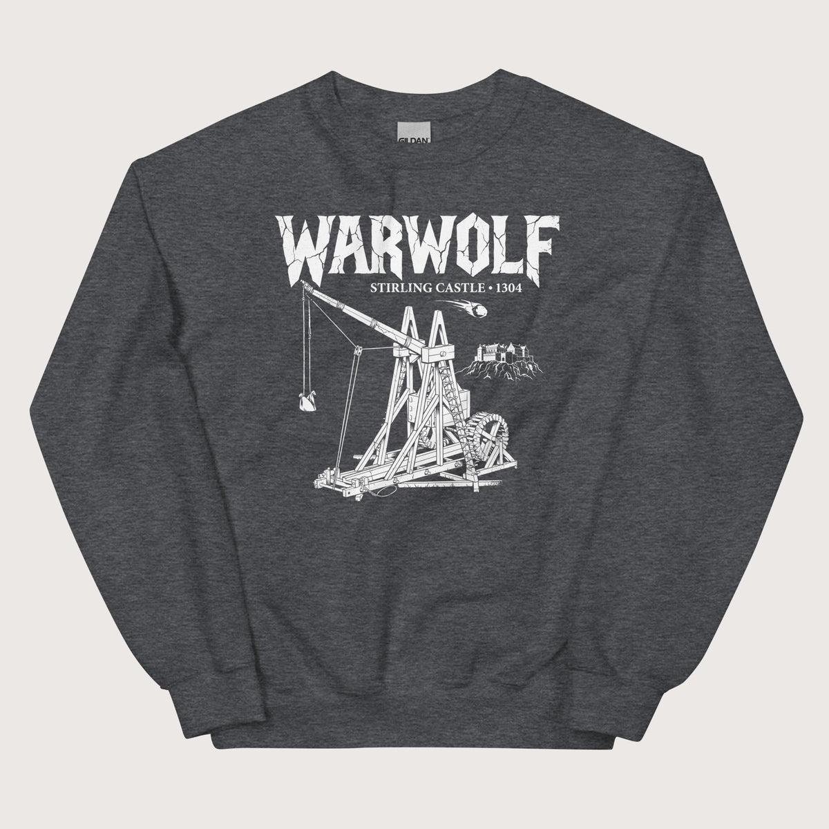 Dark Heather Warwolf Trebuchet Sweatshirt - history buff gift by HistoHead