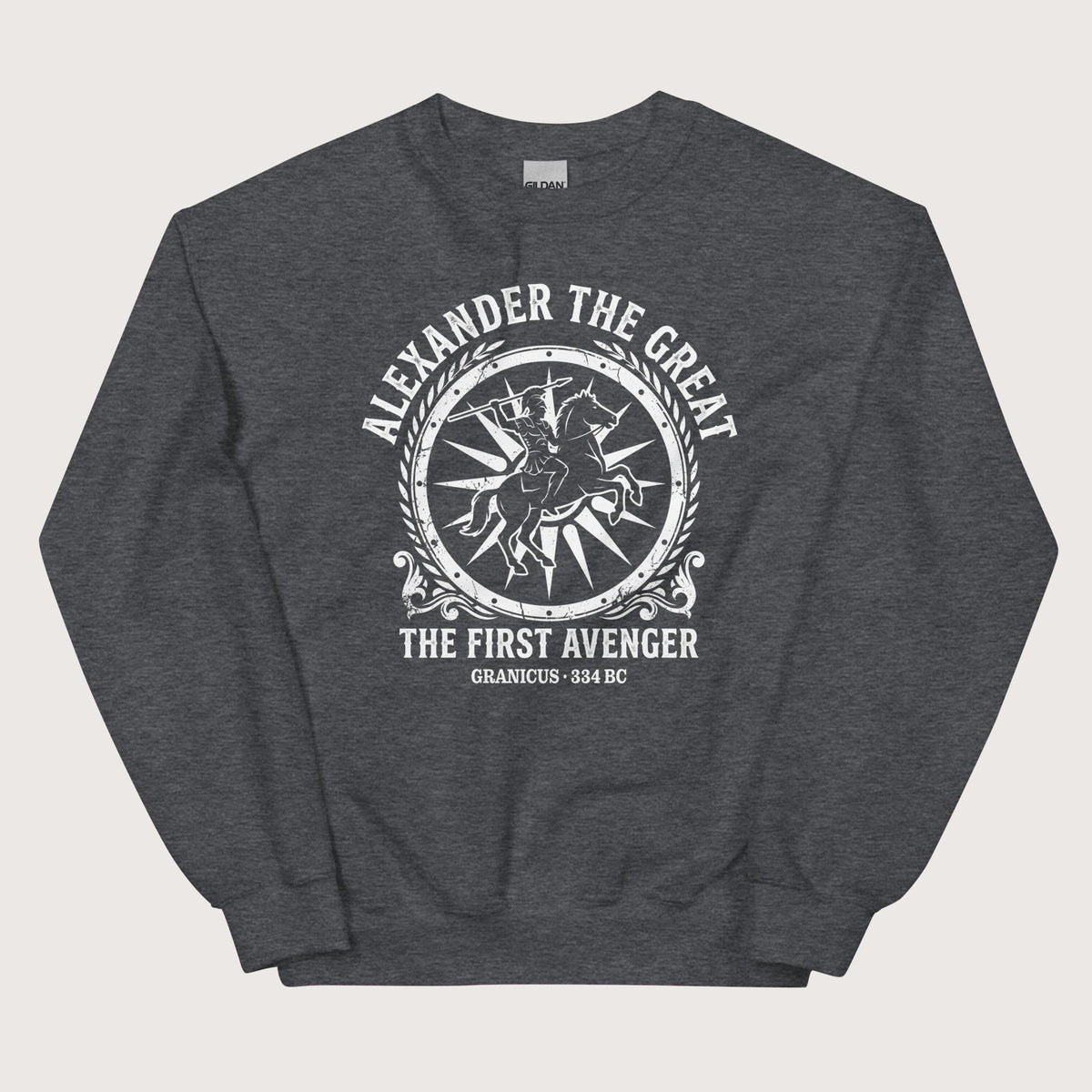 Dark Heather Alexander the Great First Avenger Sweatshirt - history buff gift by HistoHead