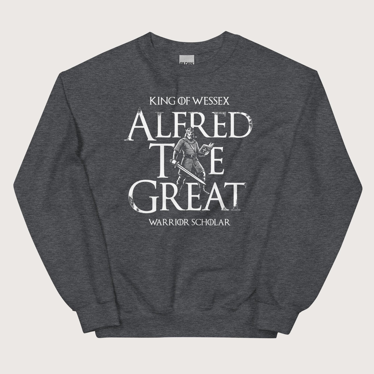 Dark Heather Alfred the Great Scholar King Sweatshirt - history buff gift by HistoHead