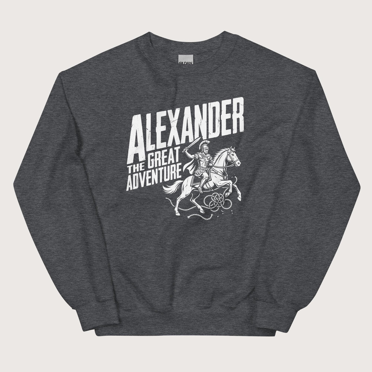 Dark Heather Alexander the Great Adventure Sweatshirt - history buff gift by HistoHead