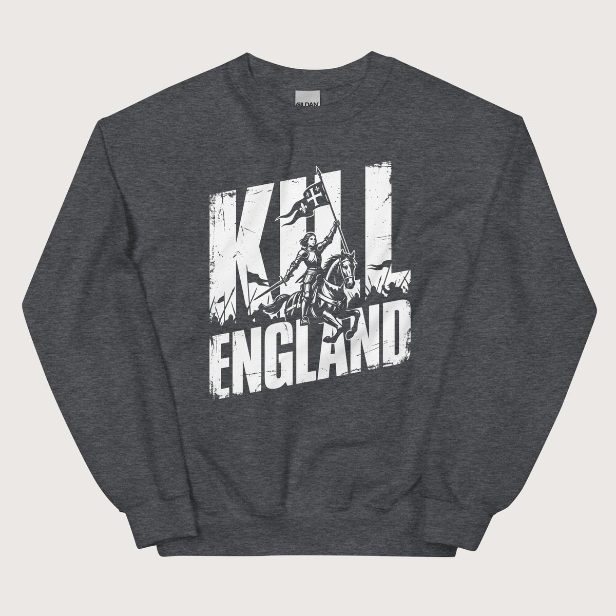 Dark Heather Joan of Arc Kill England Sweatshirt - history buff gift by HistoHead