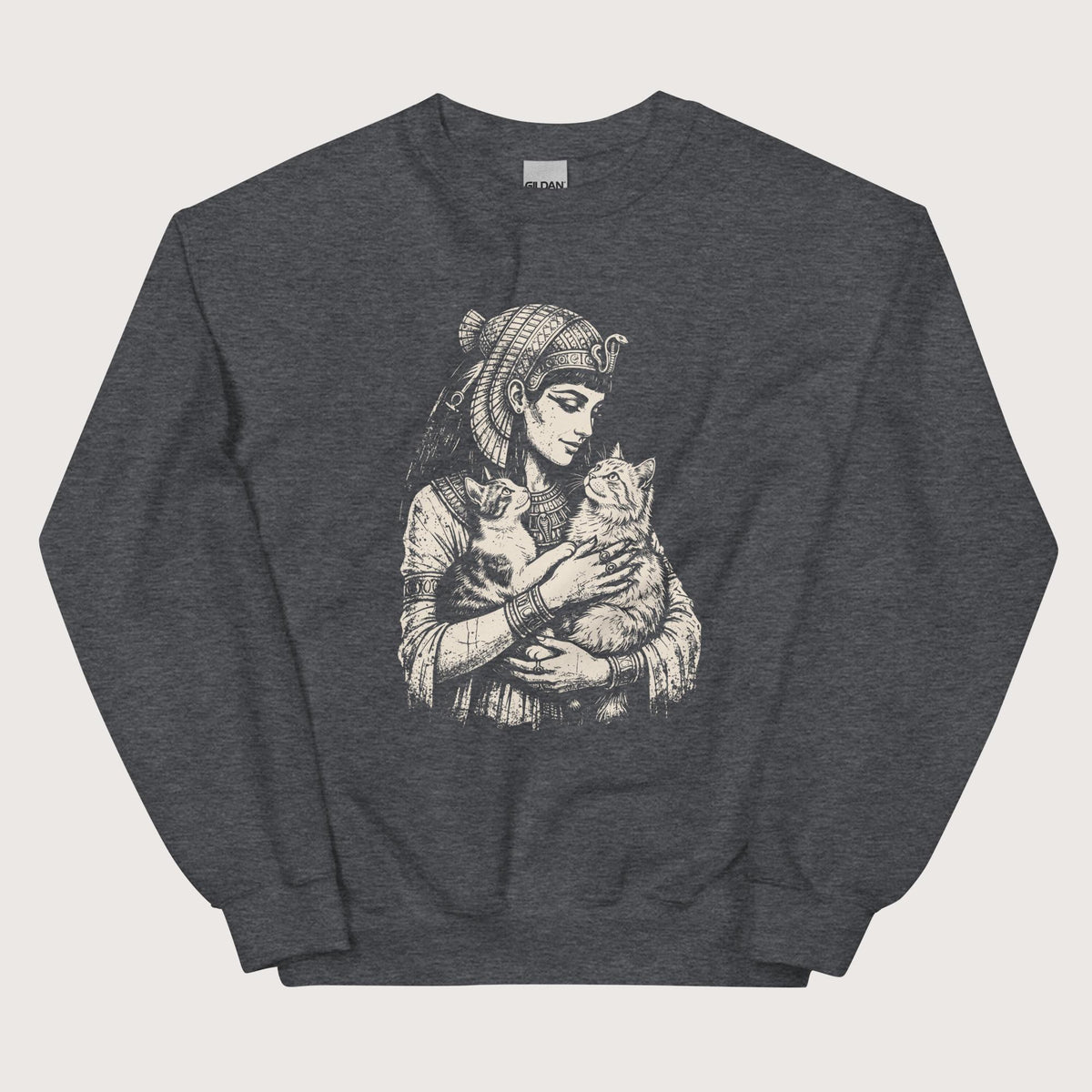 Dark Heather Cleopatra's Cats Sweatshirt - history buff gift by HistoHead