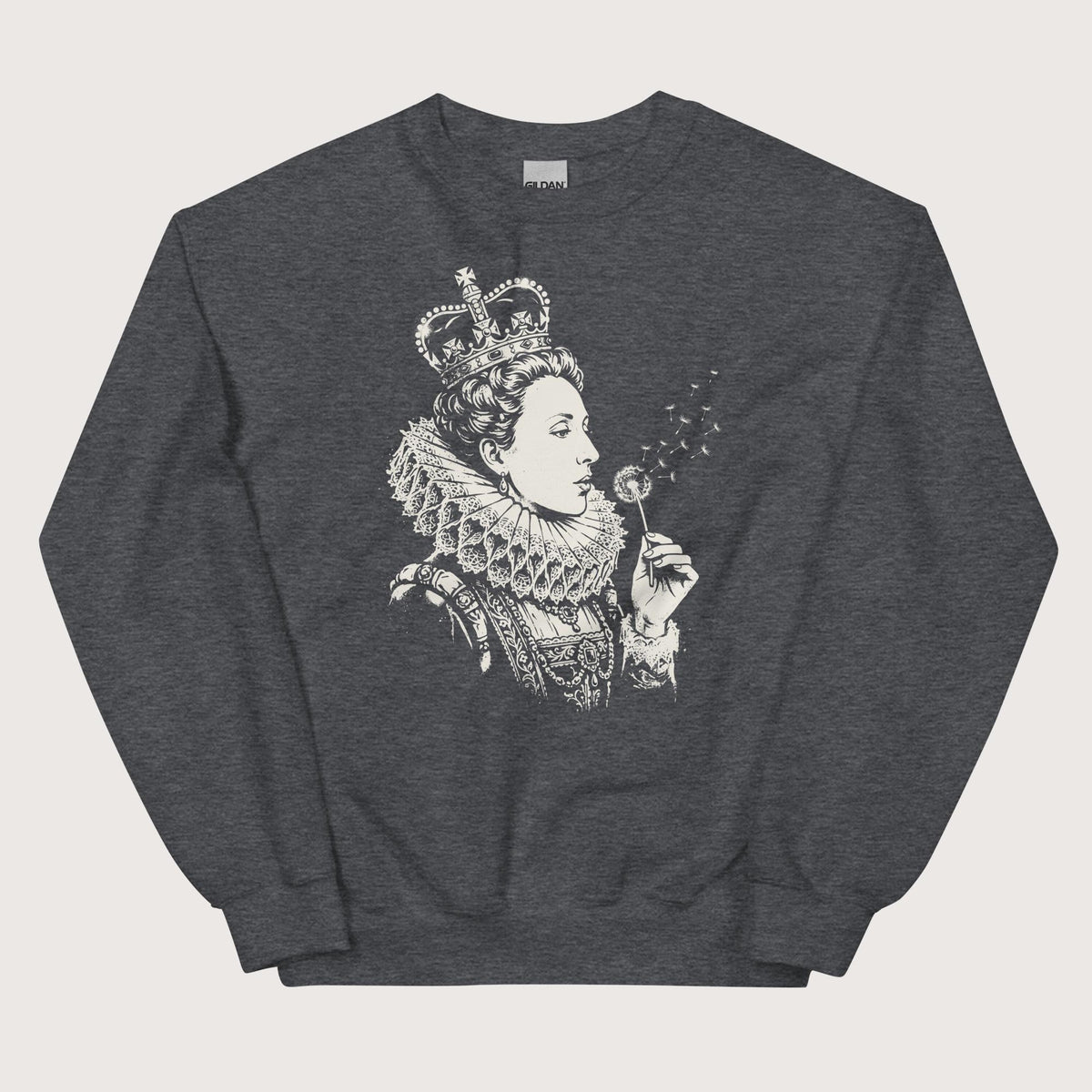 Dark Heather Elizabeth I Blowing Wishes Sweatshirt - history buff gift by HistoHead