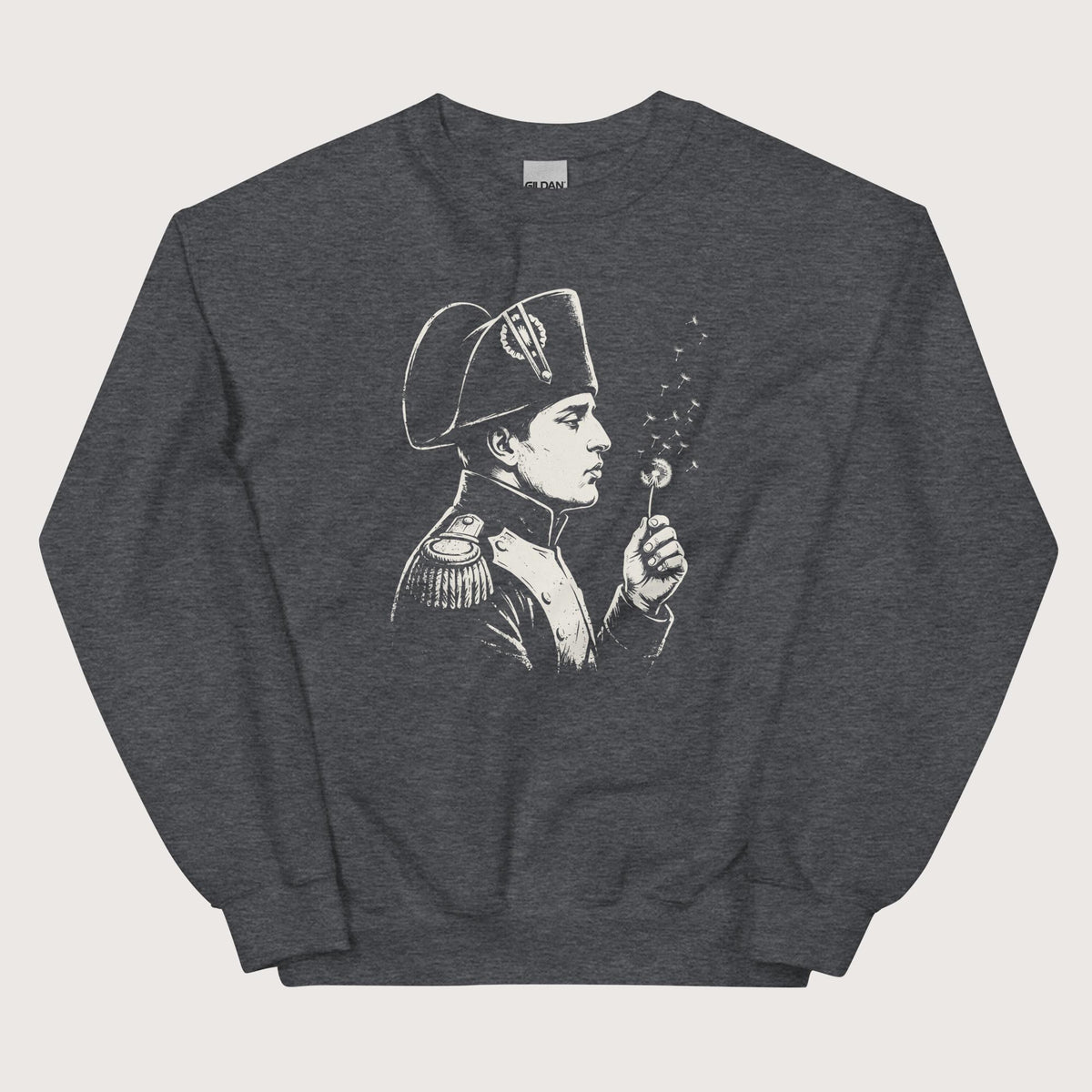 Dark Heather Napoleon Bonaparte Blowing Wishes Sweatshirt - history buff gift by HistoHead