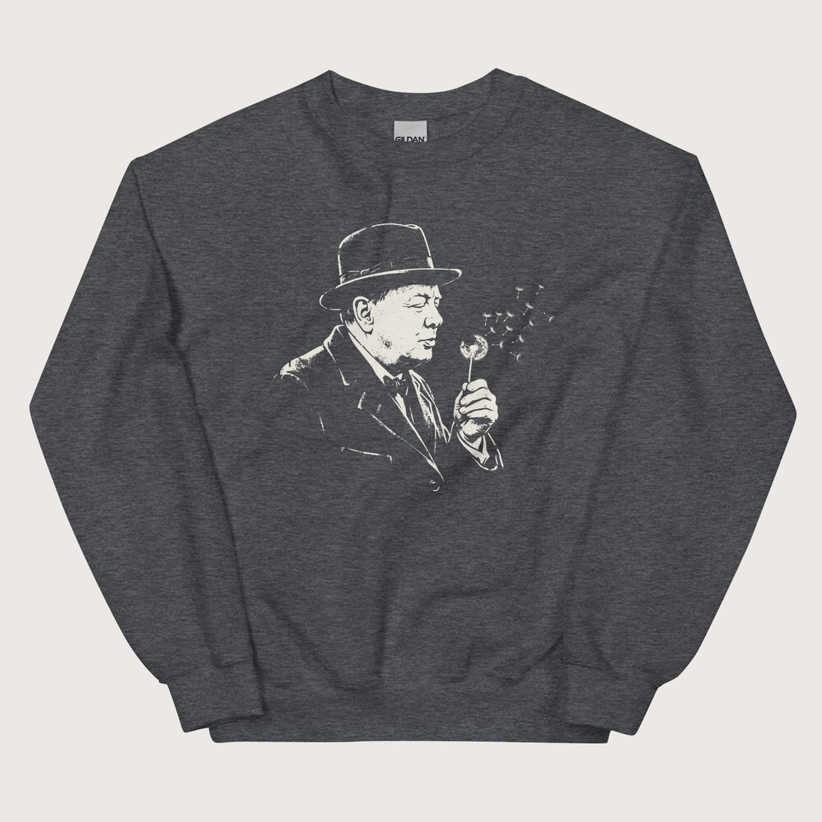 Dark Heather Winston Churchill Blowing Wishes Sweatshirt - history buff gift by HistoHead