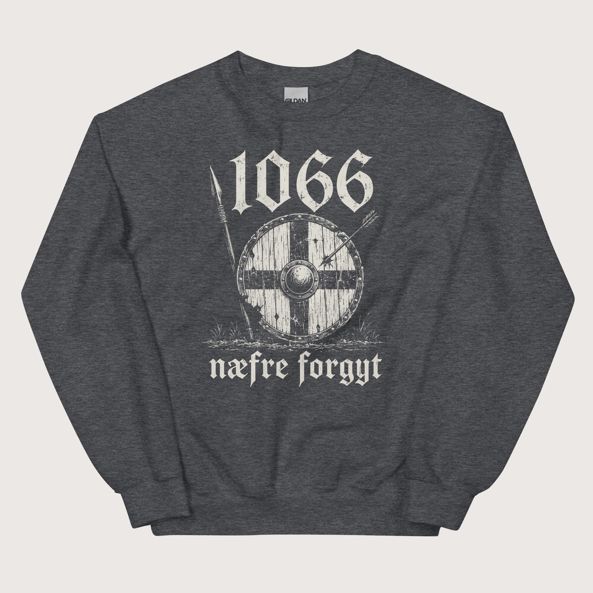 Dark Heather 1066 Never Forget in Old English Sweatshirt - history buff gift by HistoHead