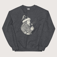 Dark Heather Genghis Khan Blowing Wishes Sweatshirt - history buff gift by HistoHead