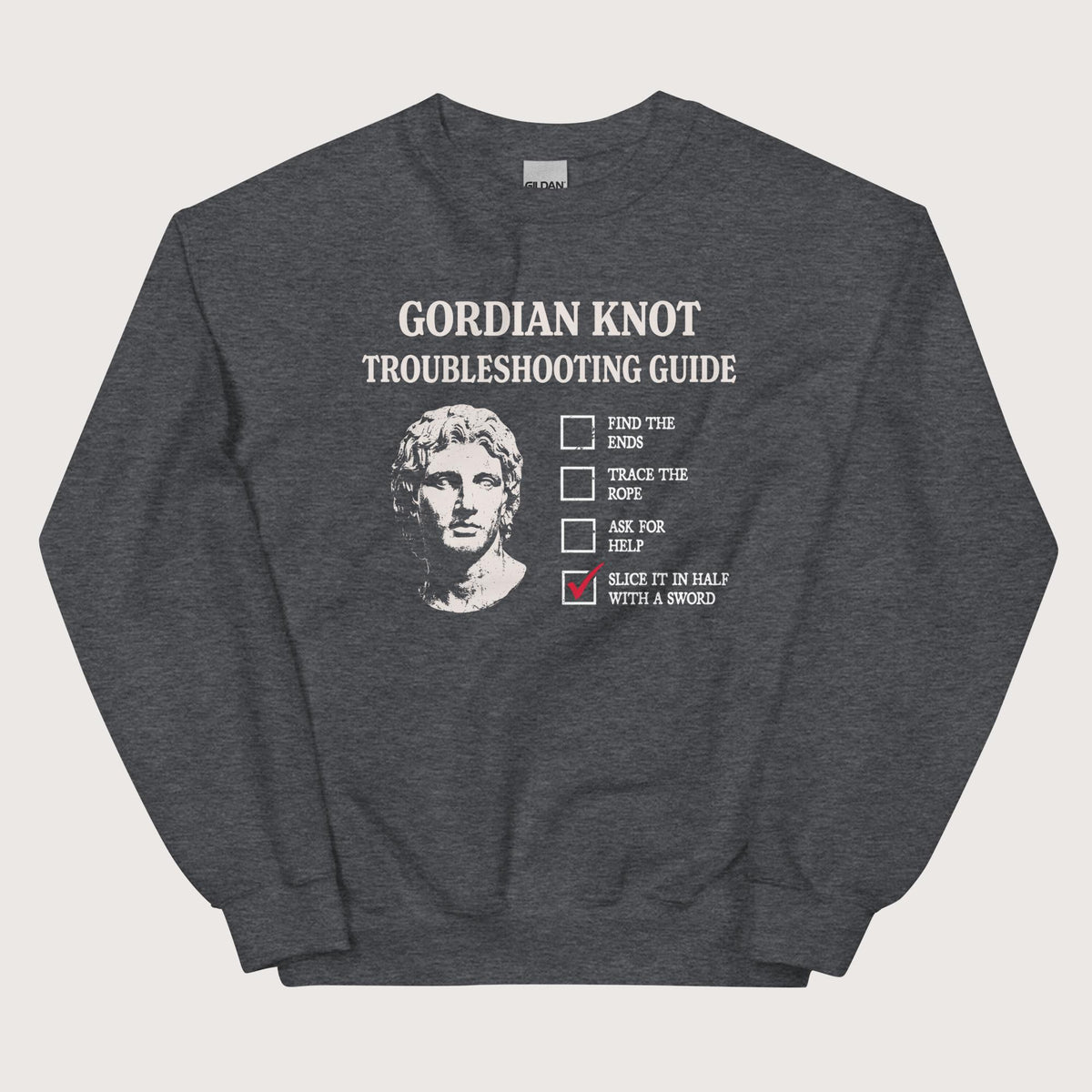 Dark Heather Alexander's Gordian Knot Guide Sweatshirt - history buff gift by HistoHead