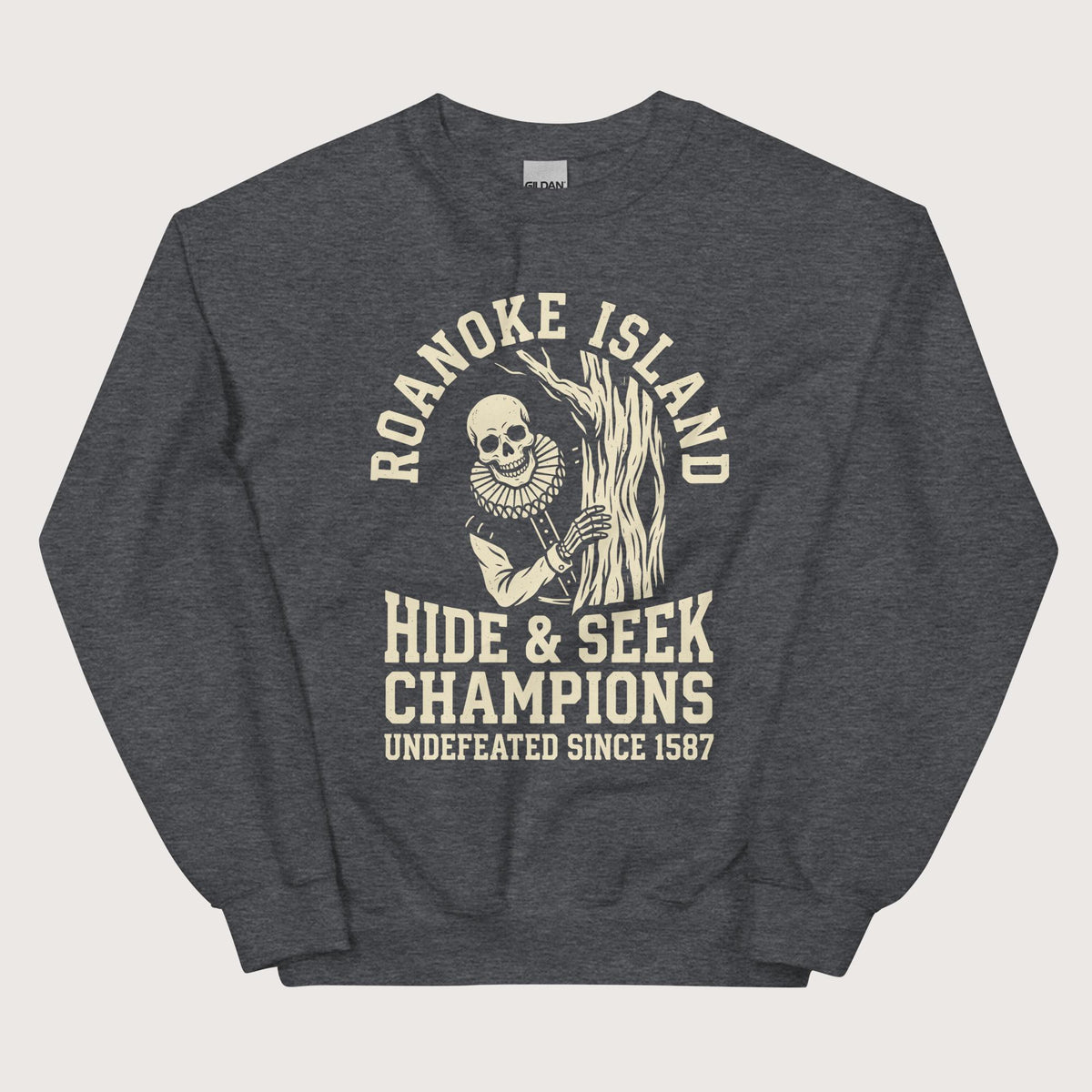 Dark Heather Roanoke Island Hide & Seek Sweatshirt - history buff gift by HistoHead