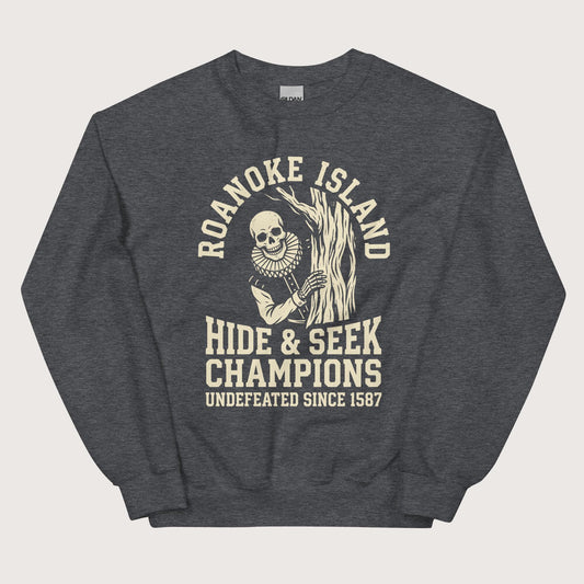 Dark Heather Roanoke Island Hide & Seek Sweatshirt - history buff gift by HistoHead