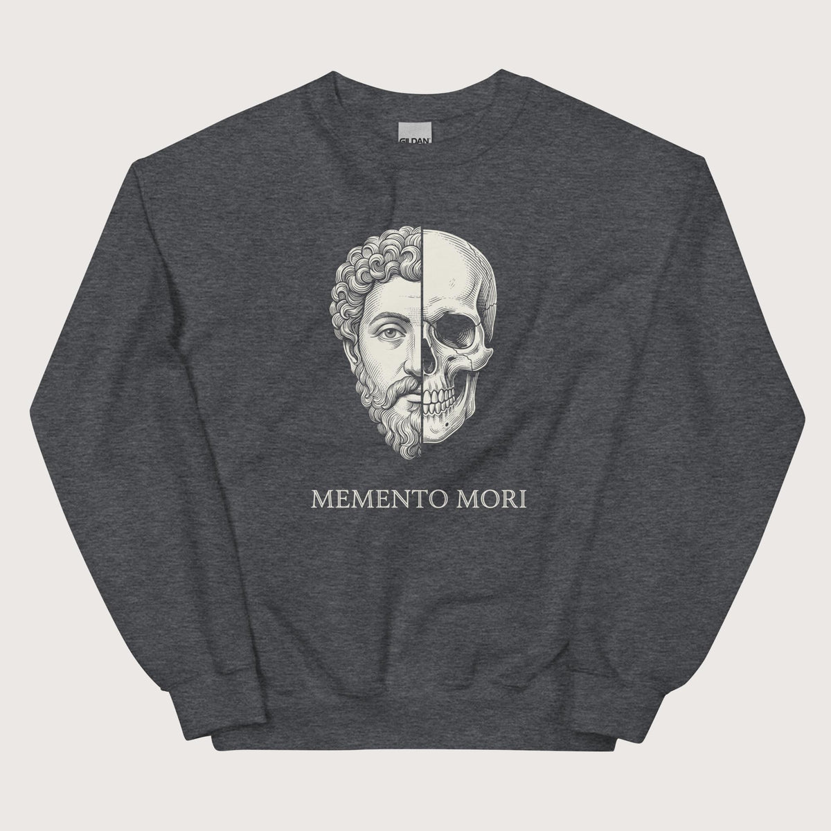 Dark Heather Marcus Aurelius Skull Sweatshirt - history buff gift by HistoHead