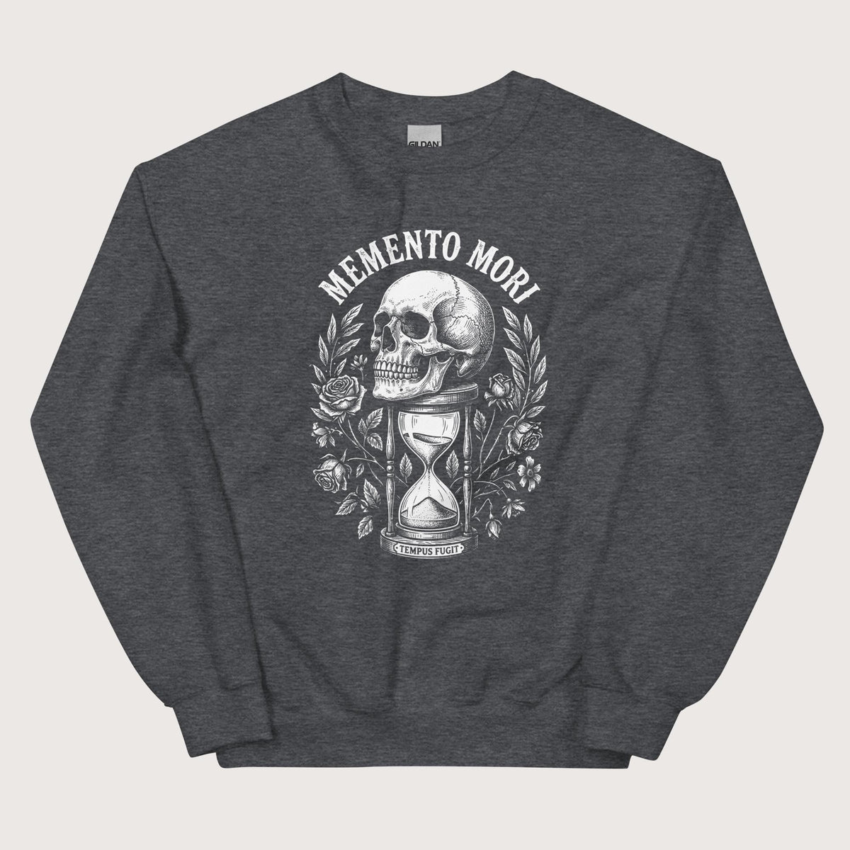 Dark Heather Memento Mori Tempus Fugit Sweatshirt - history buff gift by HistoHead