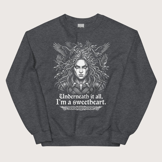 Dark Heather The Morrigan Underneath I'm a Sweetheart Sweatshirt - history buff gift by HistoHead