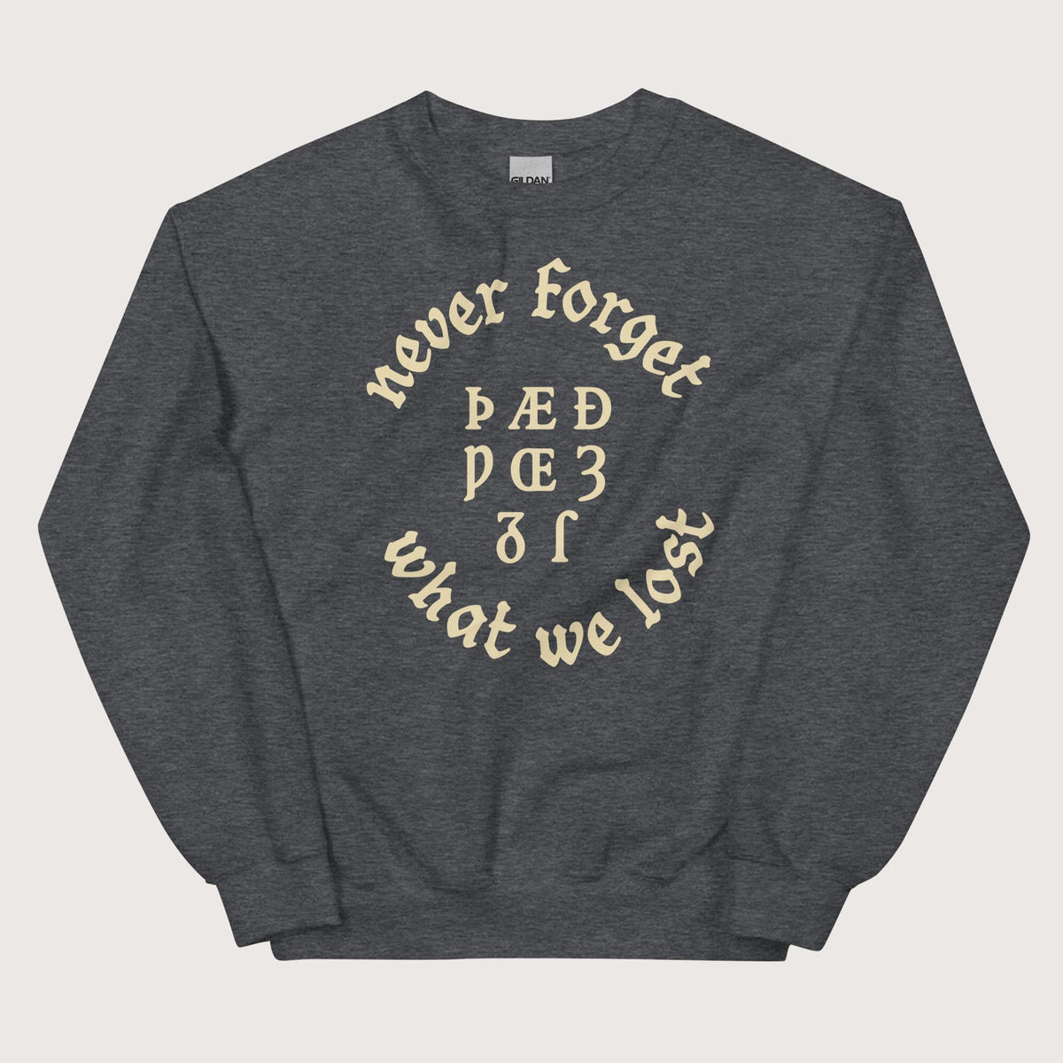 Dark Heather Never Forget Lost Letters Sweatshirt - history buff gift by HistoHead