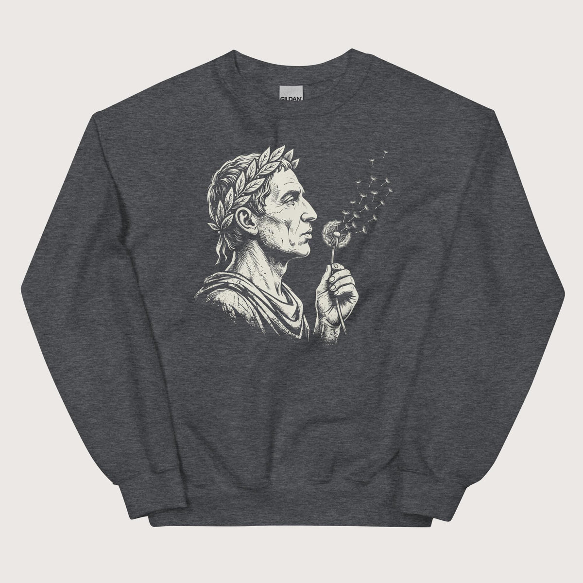 Dark Heather Caesar Blowing Wishes Sweatshirt - history buff gift by HistoHead