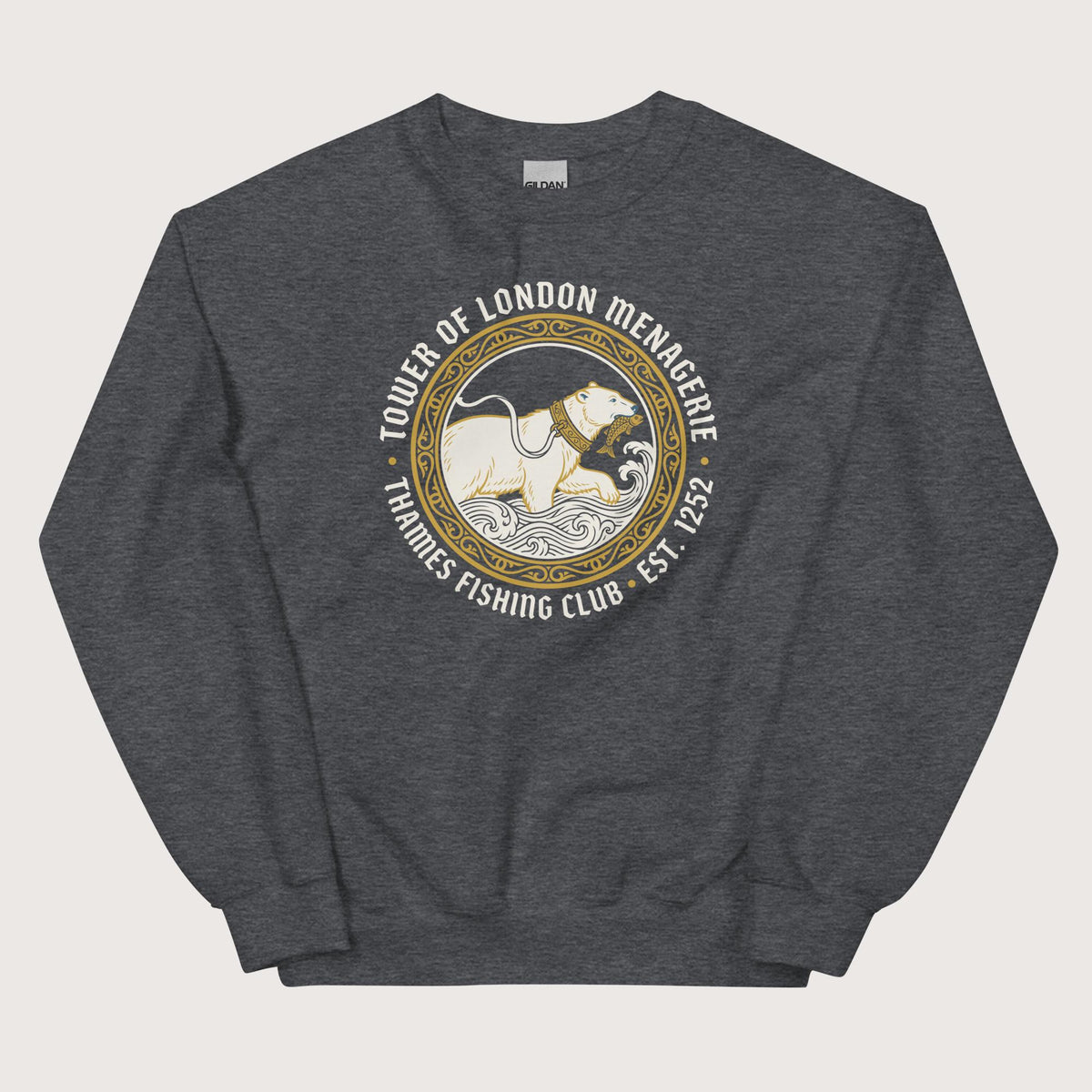 Dark Heather Tower Of London Menagerie Thames Fishing Club Sweatshirt - history buff gift by HistoHead