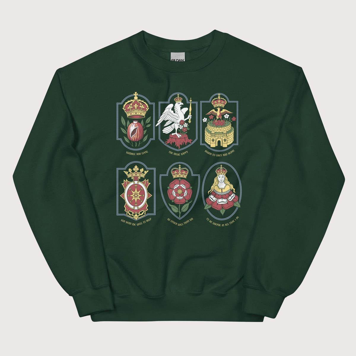 Forest Green Six Wives Badges Sweatshirt - history buff gift by HistoHead