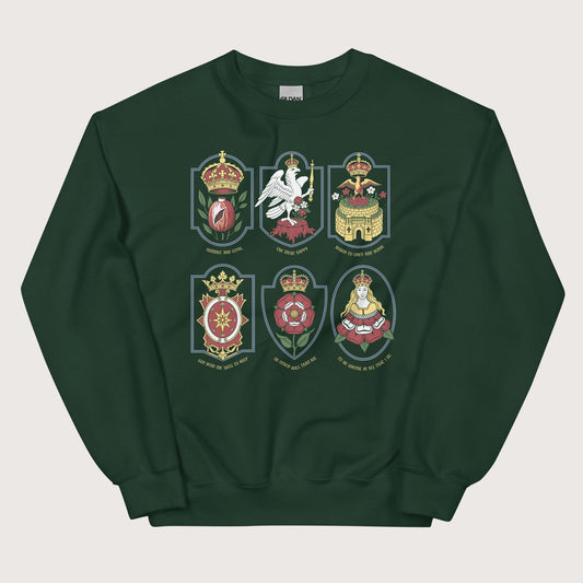Forest Green Six Wives Badges Sweatshirt - history buff gift by HistoHead