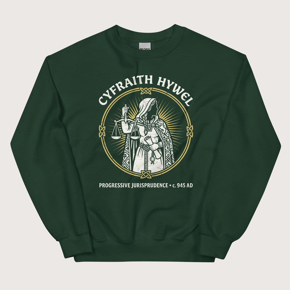 Forest Green Cyfraith Hywel Progressive Jurisprudence Sweatshirt - history buff gift by HistoHead
