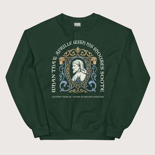 Forest Green Geoffrey Chaucer Sweatshirt - history buff gift by HistoHead