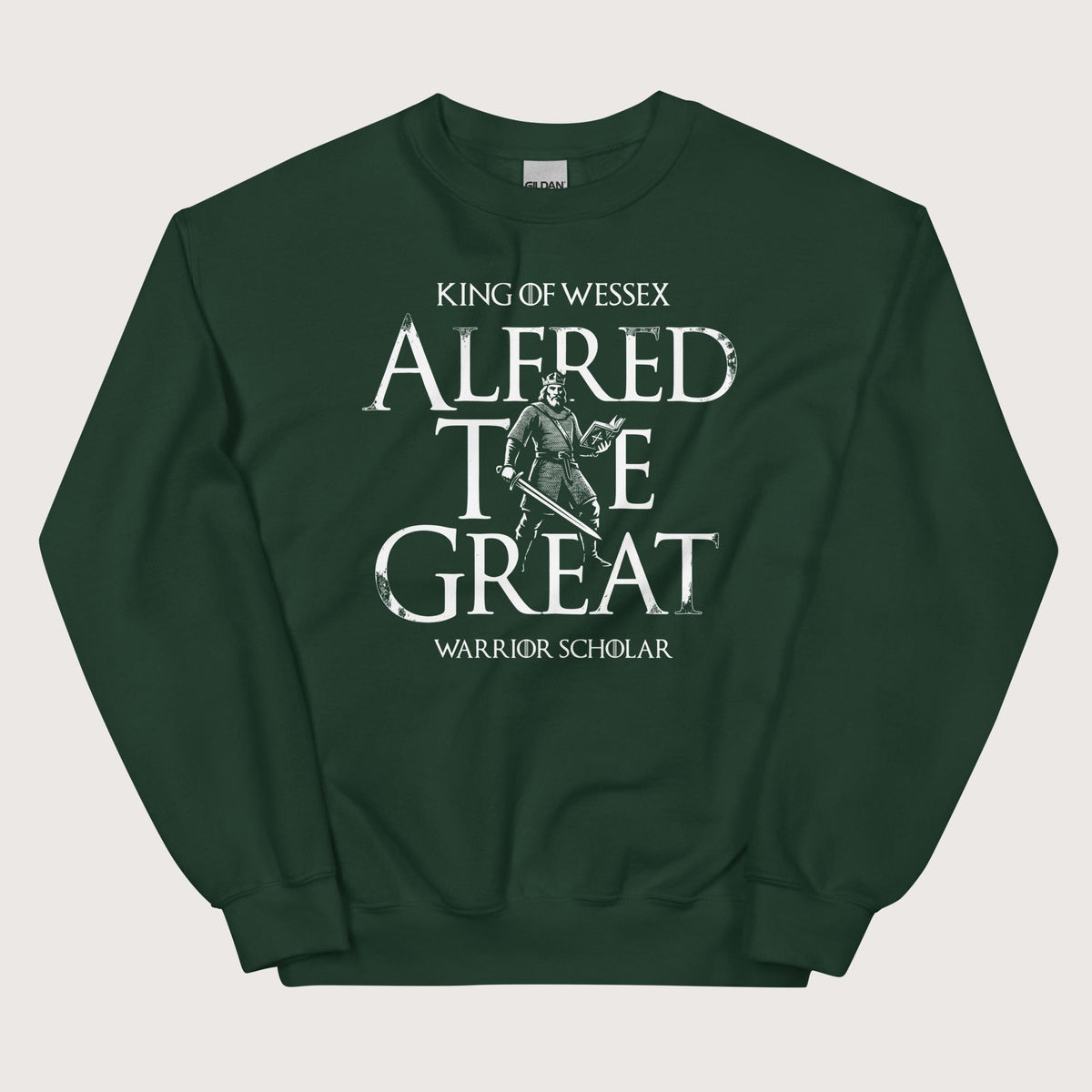 Forest Green Alfred the Great Scholar King Sweatshirt - history buff gift by HistoHead
