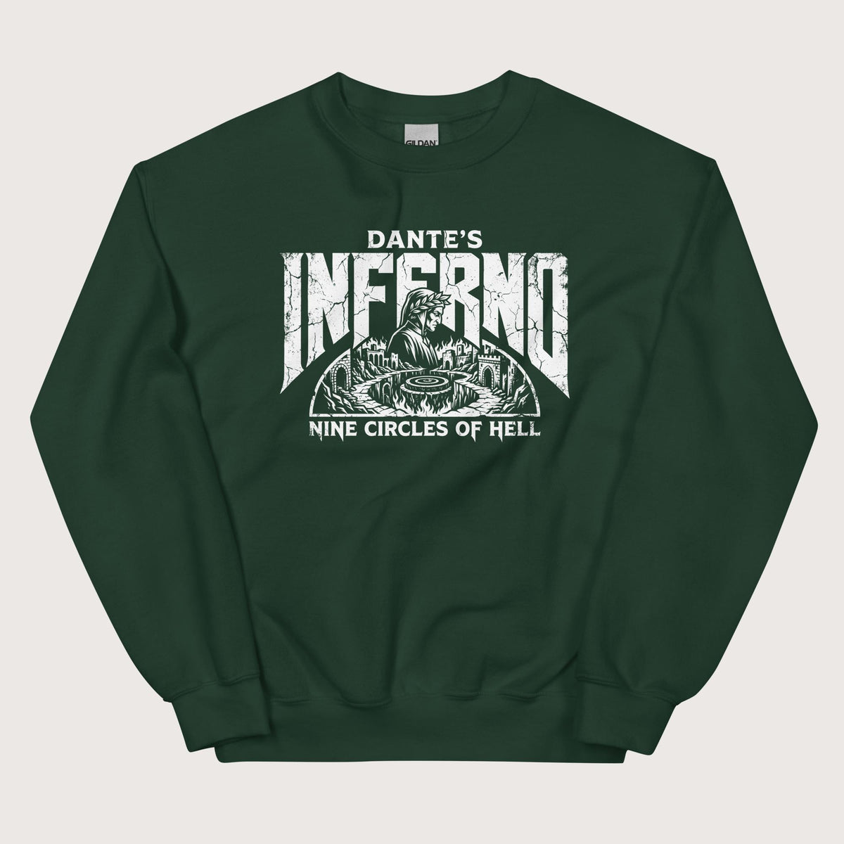 Forest Green Dante's Inferno Sweatshirt - history buff gift by HistoHead