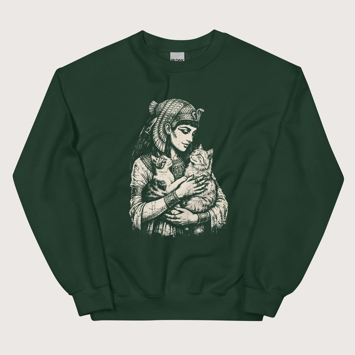 Forest Green Cleopatra's Cats Sweatshirt - history buff gift by HistoHead