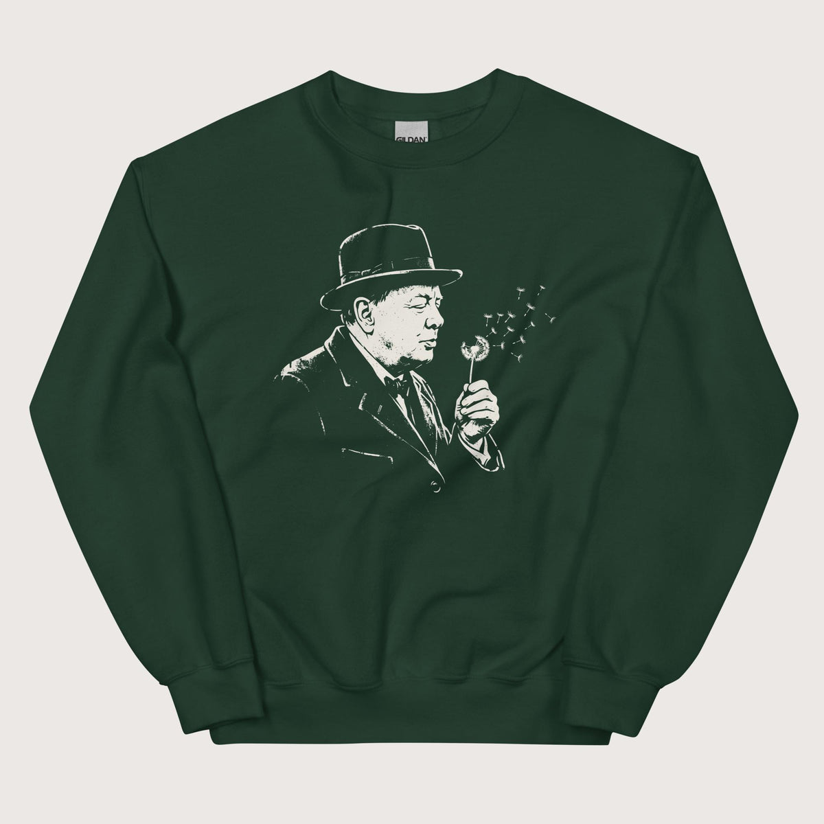 Forest Green Winston Churchill Blowing Wishes Sweatshirt - history buff gift by HistoHead
