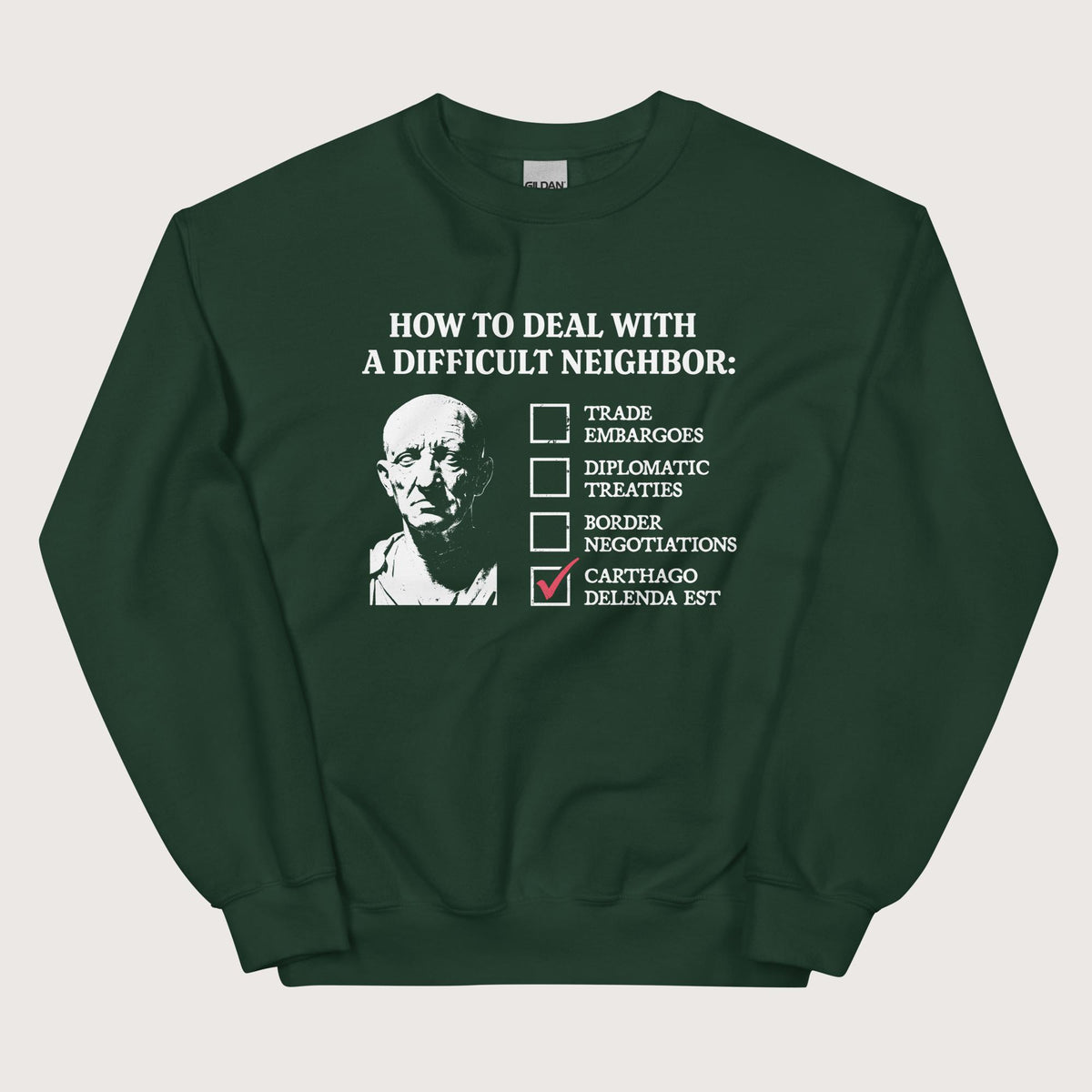 Forest Green Cato's Foreign Policy Sweatshirt - history buff gift by HistoHead