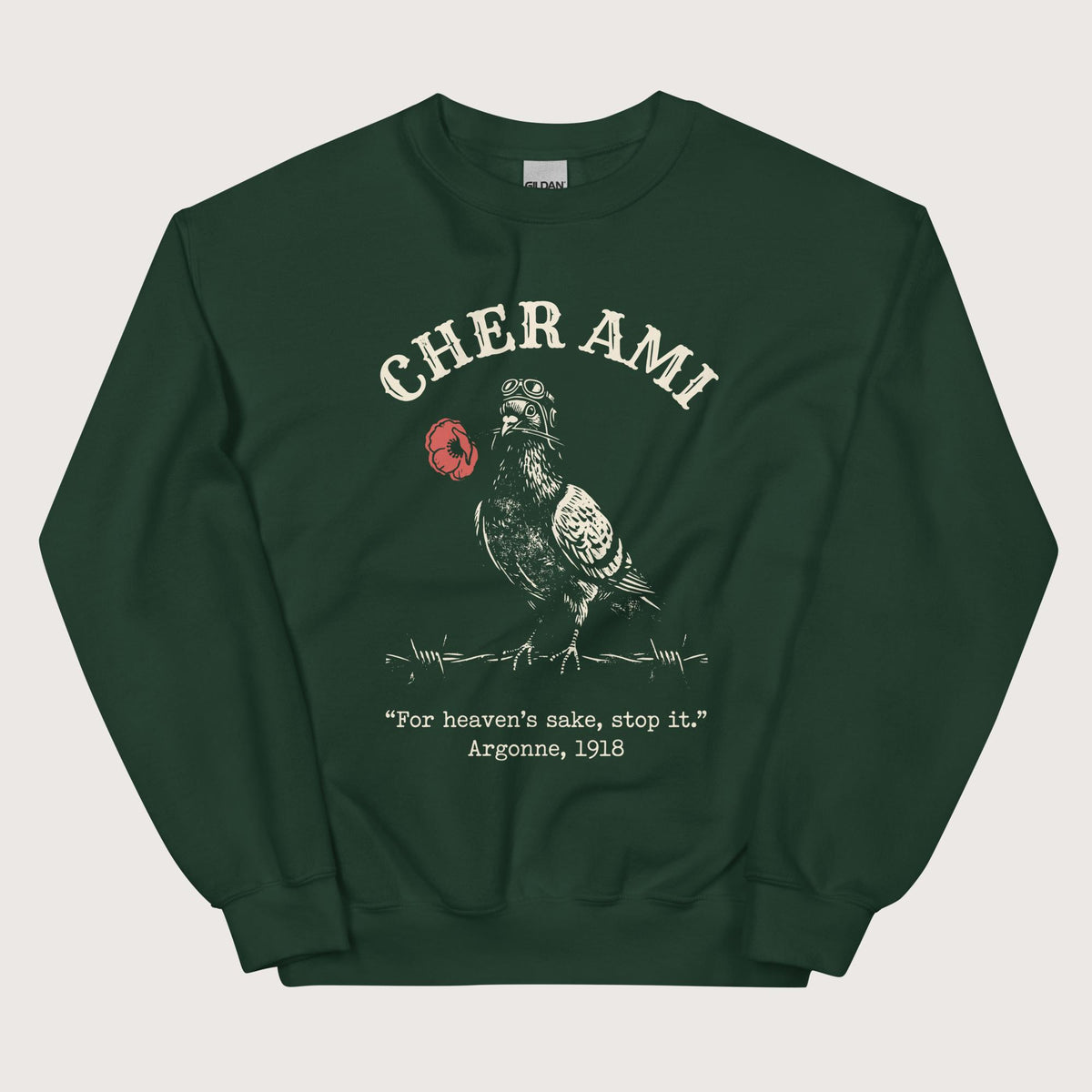 Forest Green Cher Ami Sweatshirt - history buff gift by HistoHead