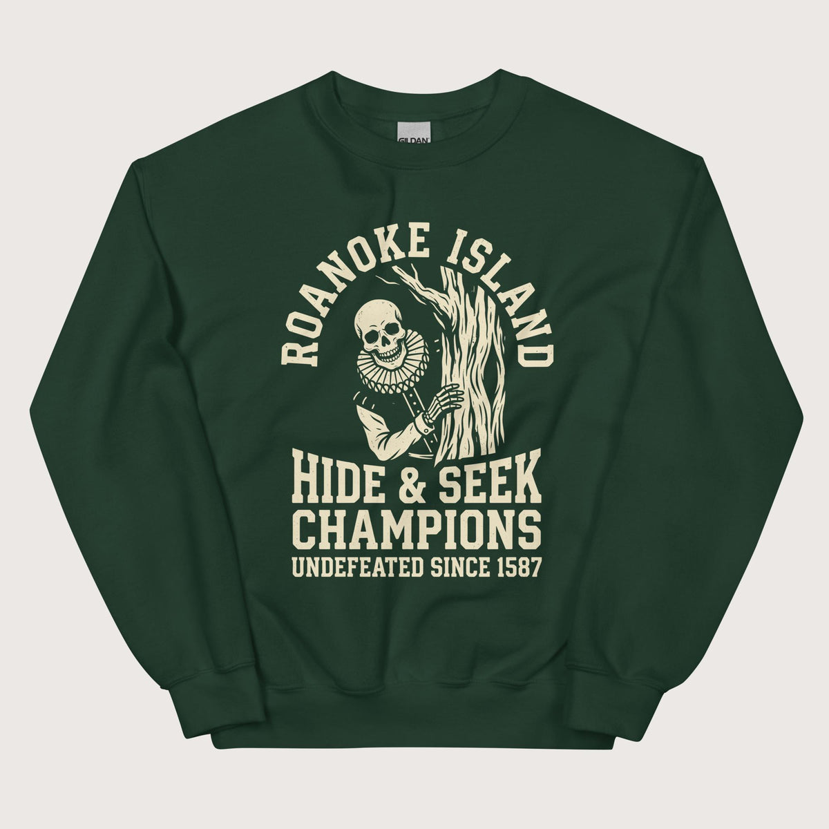 Forest Green Roanoke Island Hide & Seek Sweatshirt - history buff gift by HistoHead