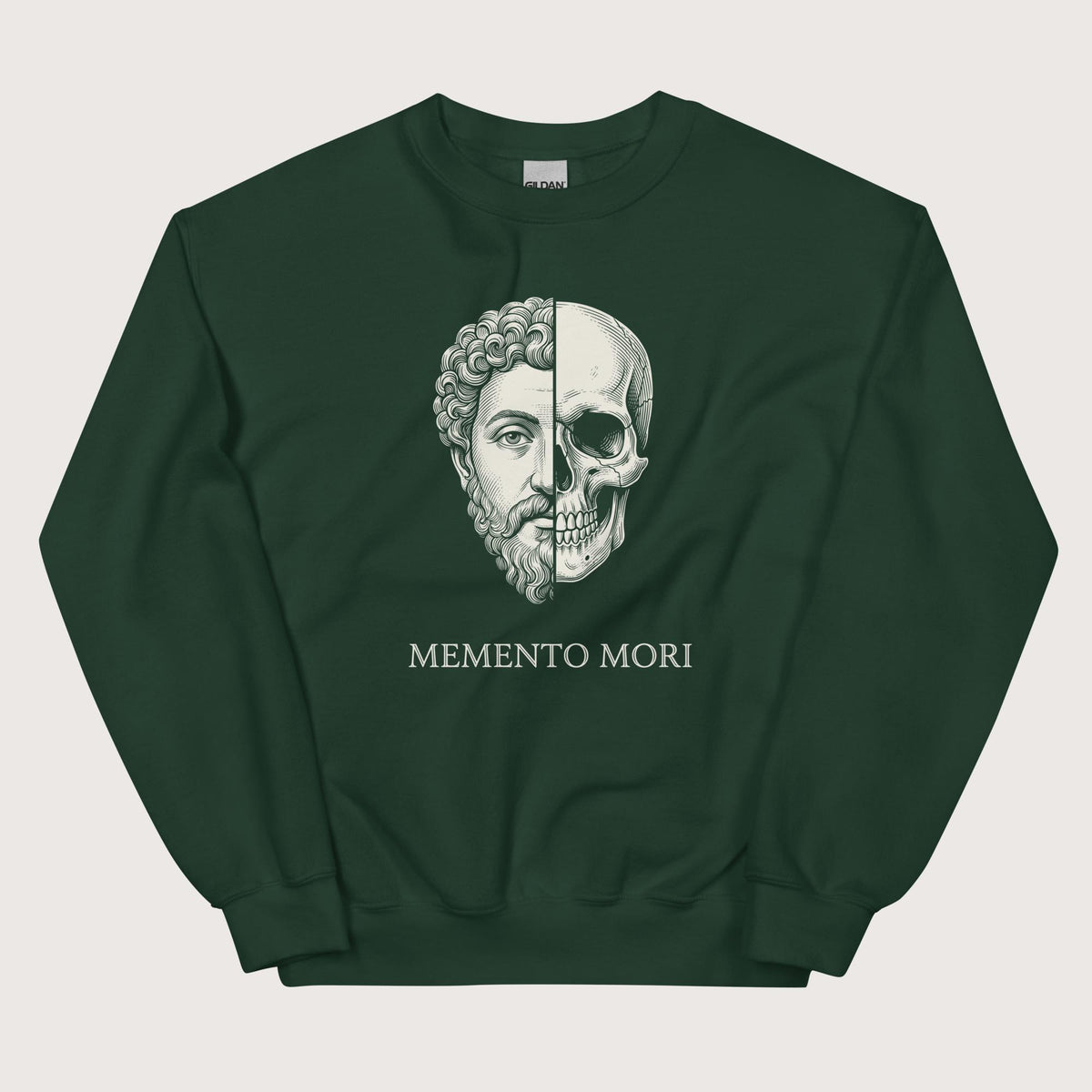 Forest Green Marcus Aurelius Skull Sweatshirt - history buff gift by HistoHead