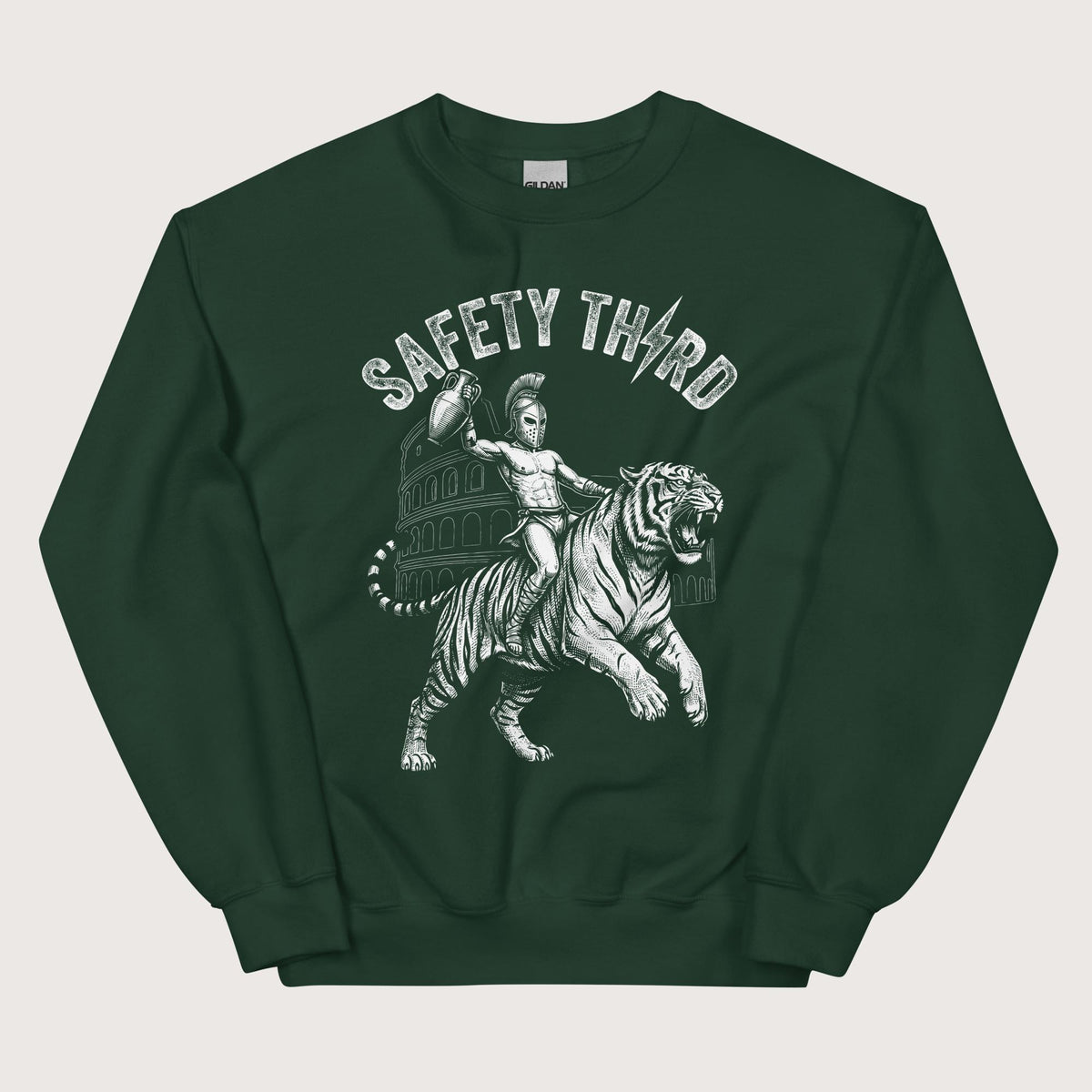 Forest Green Gladiator Safety Third Sweatshirt - history buff gift by HistoHead