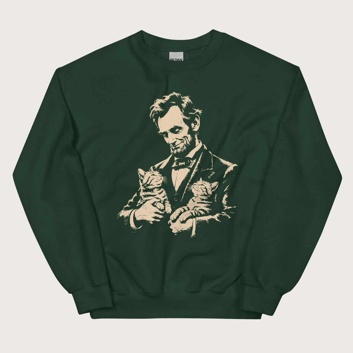 Forest Green Lincoln's Cats Sweatshirt - history buff gift by HistoHead