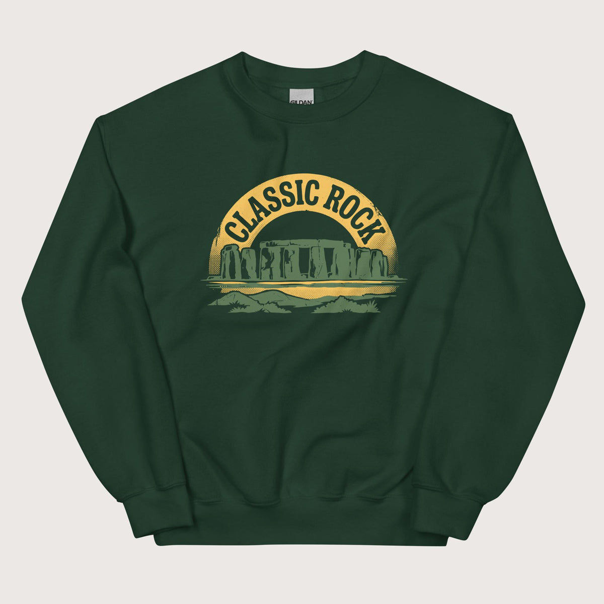Forest Green Stonehenge Classic Rock Sweatshirt - history buff gift by HistoHead