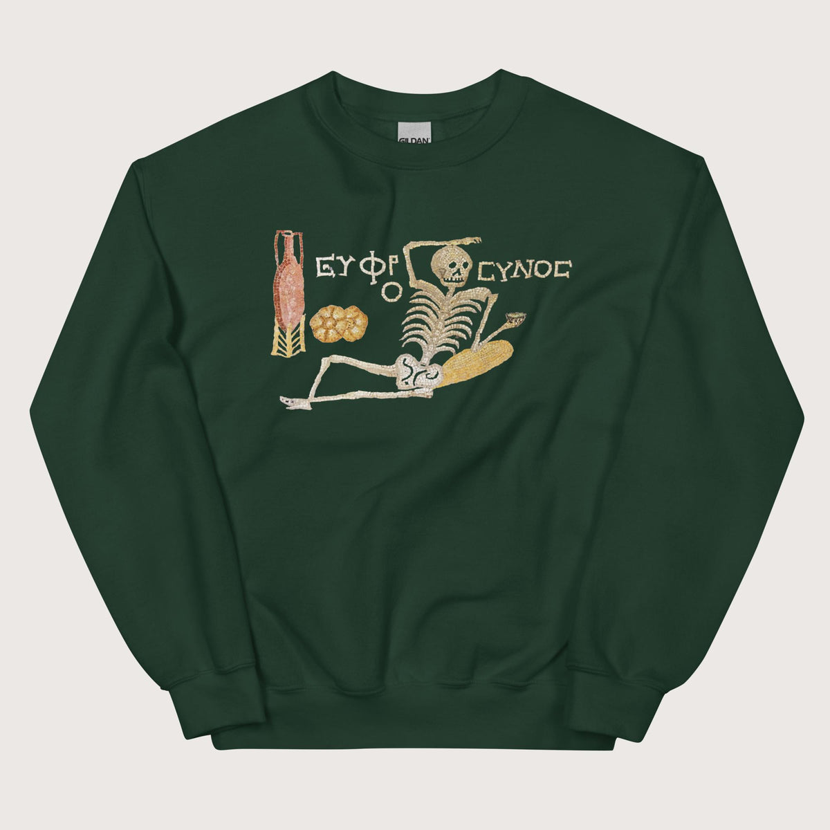 Forest Green Skeleton Mosaic Sweatshirt - history buff gift by HistoHead