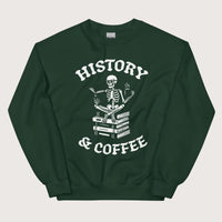 Forest Green History & Coffee Sweatshirt - history buff gift by HistoHead