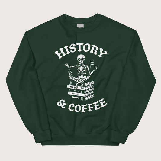 Forest Green History & Coffee Sweatshirt - history buff gift by HistoHead