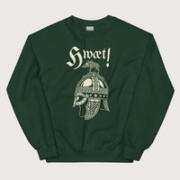 Forest Green Hwæt Boar-Crested Helmet Sweatshirt - history buff gift by HistoHead