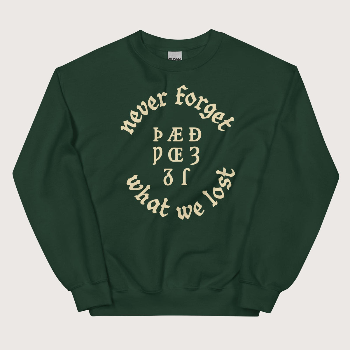 Forest Green Never Forget Lost Letters Sweatshirt - history buff gift by HistoHead