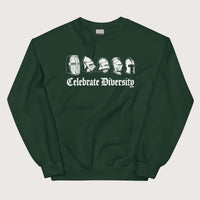Forest Green Celebrate Diversity Medieval Helmets Edition Sweatshirt - history buff gift by HistoHead