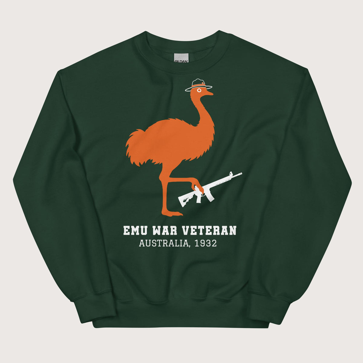 Forest Green Emu War Veteran Sweatshirt - history buff gift by HistoHead