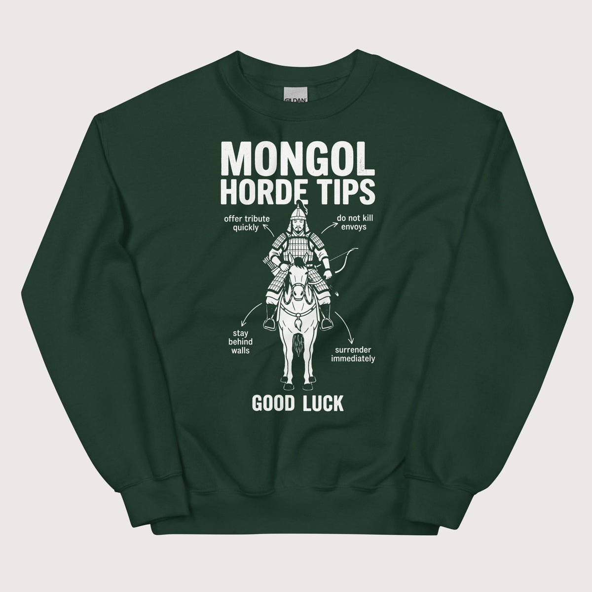 Forest Green Mongol Horde Tips Sweatshirt - history buff gift by HistoHead