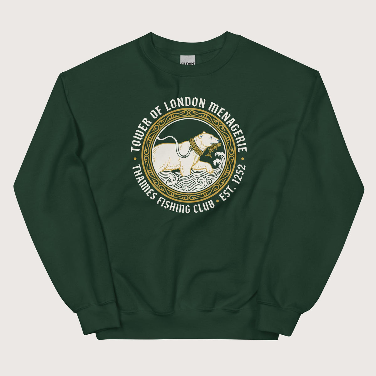 Forest Green Tower Of London Menagerie Thames Fishing Club Sweatshirt - history buff gift by HistoHead