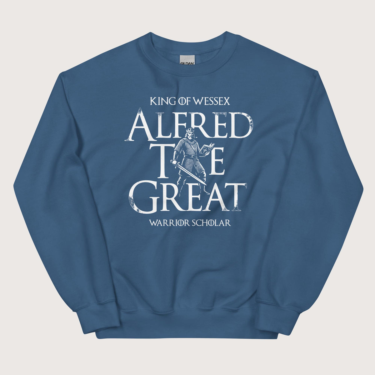 Indigo Blue Alfred the Great Scholar King Sweatshirt - history buff gift by HistoHead