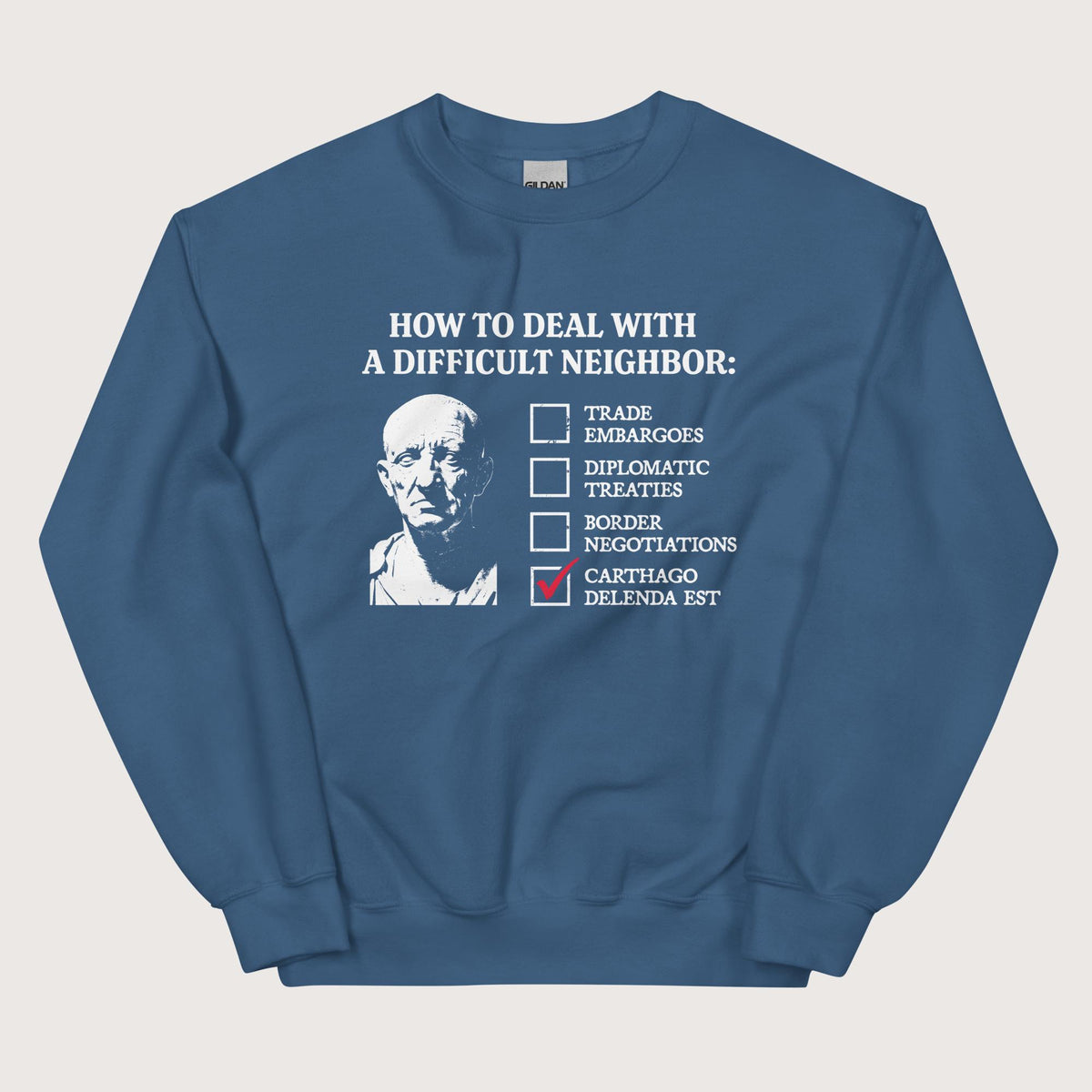 Indigo Blue Cato's Foreign Policy Sweatshirt - history buff gift by HistoHead