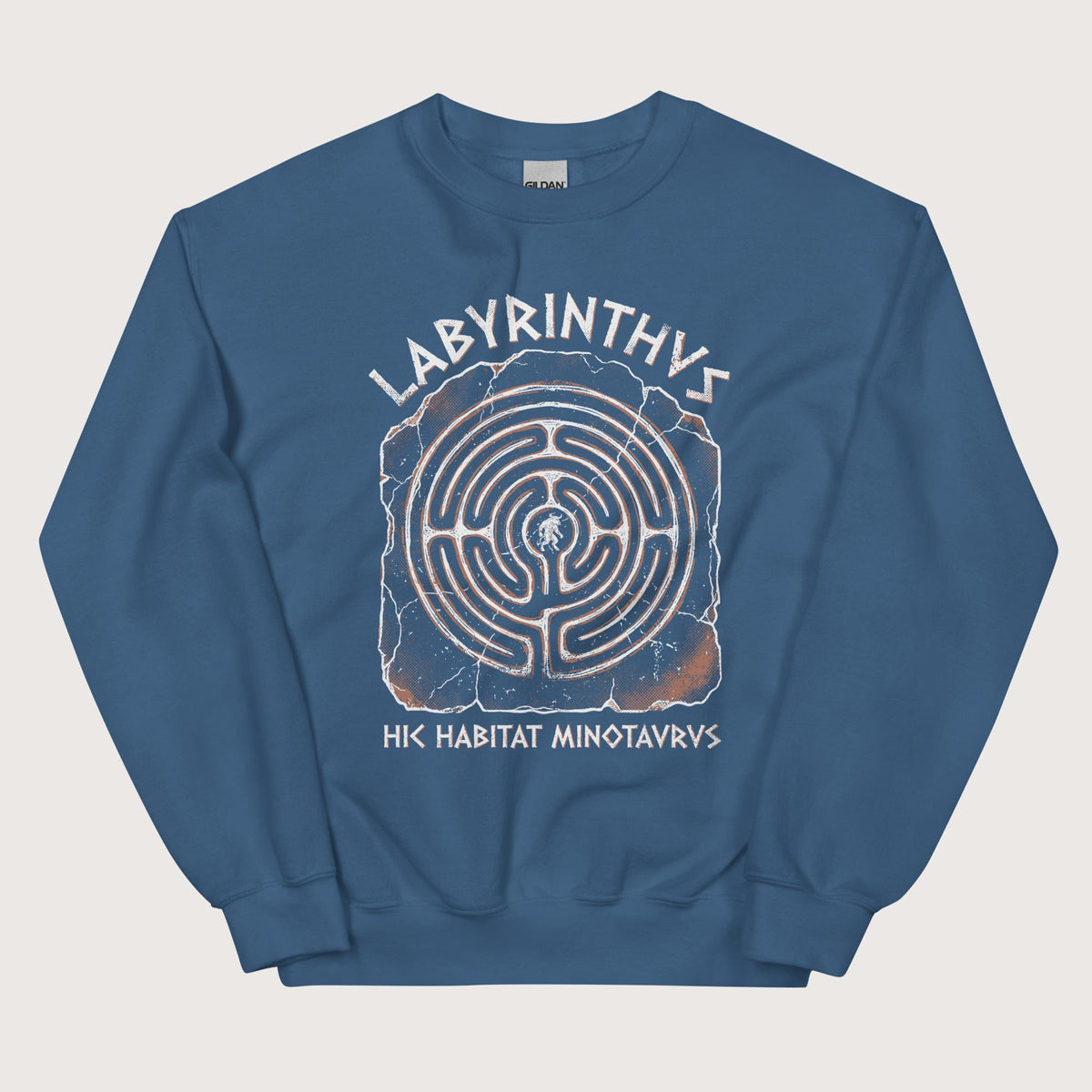 Indigo Blue Labyrinthus Here Lives Minotaur Sweatshirt - history buff gift by HistoHead
