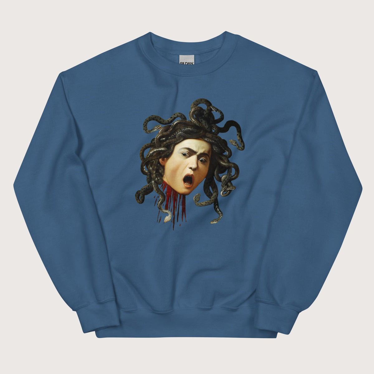 Indigo Blue Medusa by Caravaggio Sweatshirt - history buff gift by HistoHead